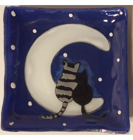 Trade roots Cats on the Moon Glass Square Dish, Ecuador