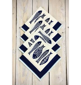 Trade roots Block Print Cotton Napkins, Set of 4, Fish, India