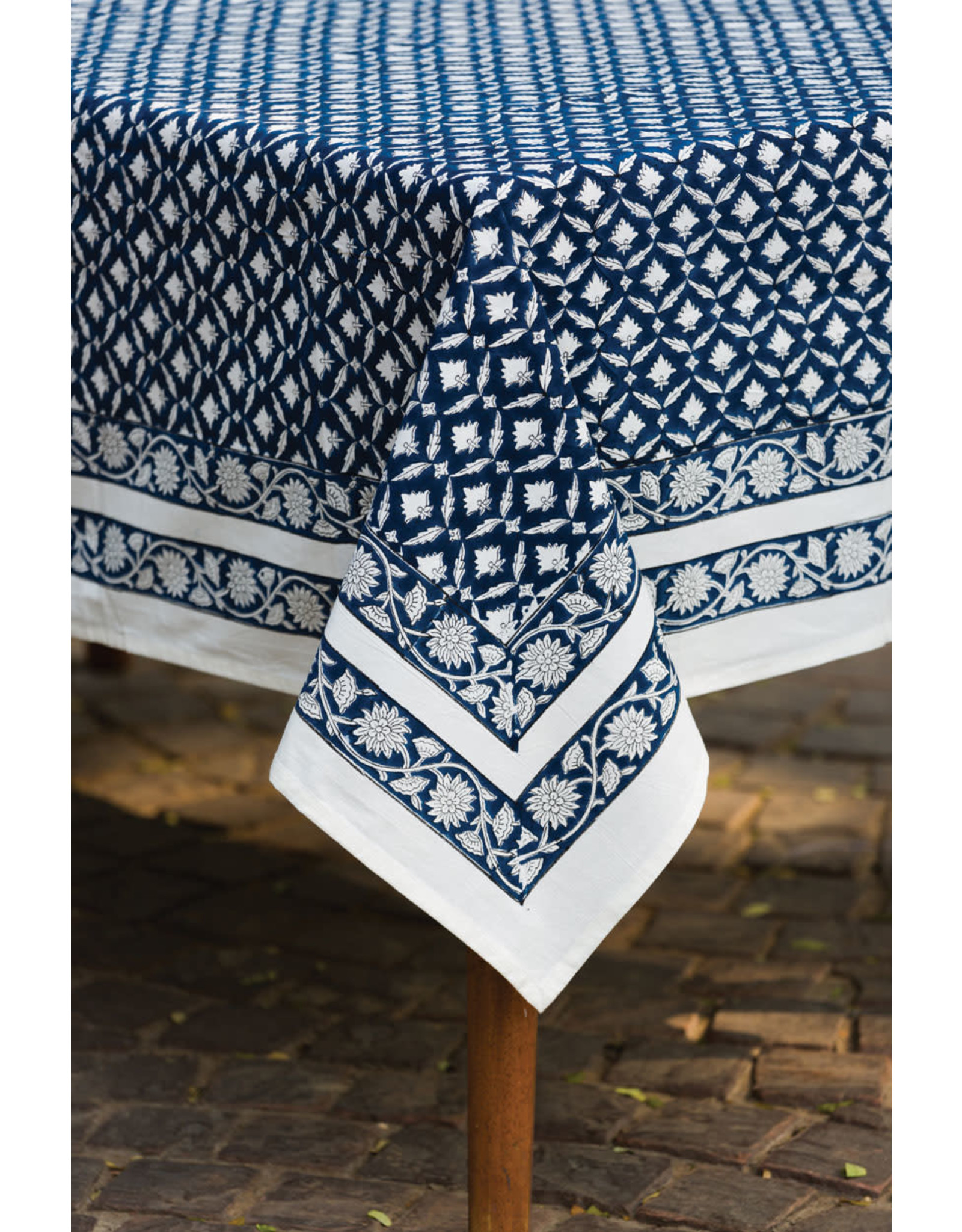 Trade roots Navy Lotus Tablecloth, 60 x 90, India