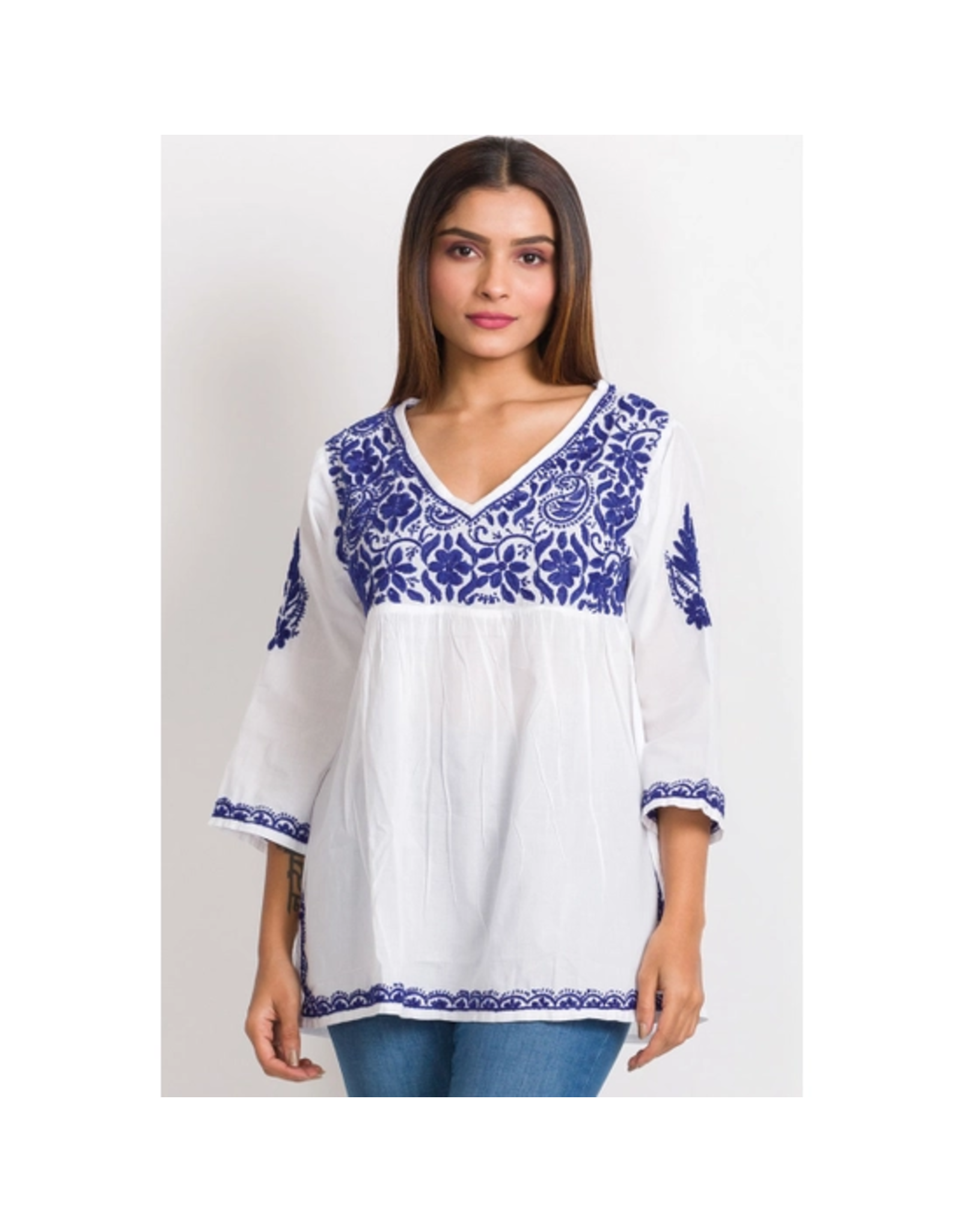 Trade roots Ramani Embroidered Top, Navy/Blue