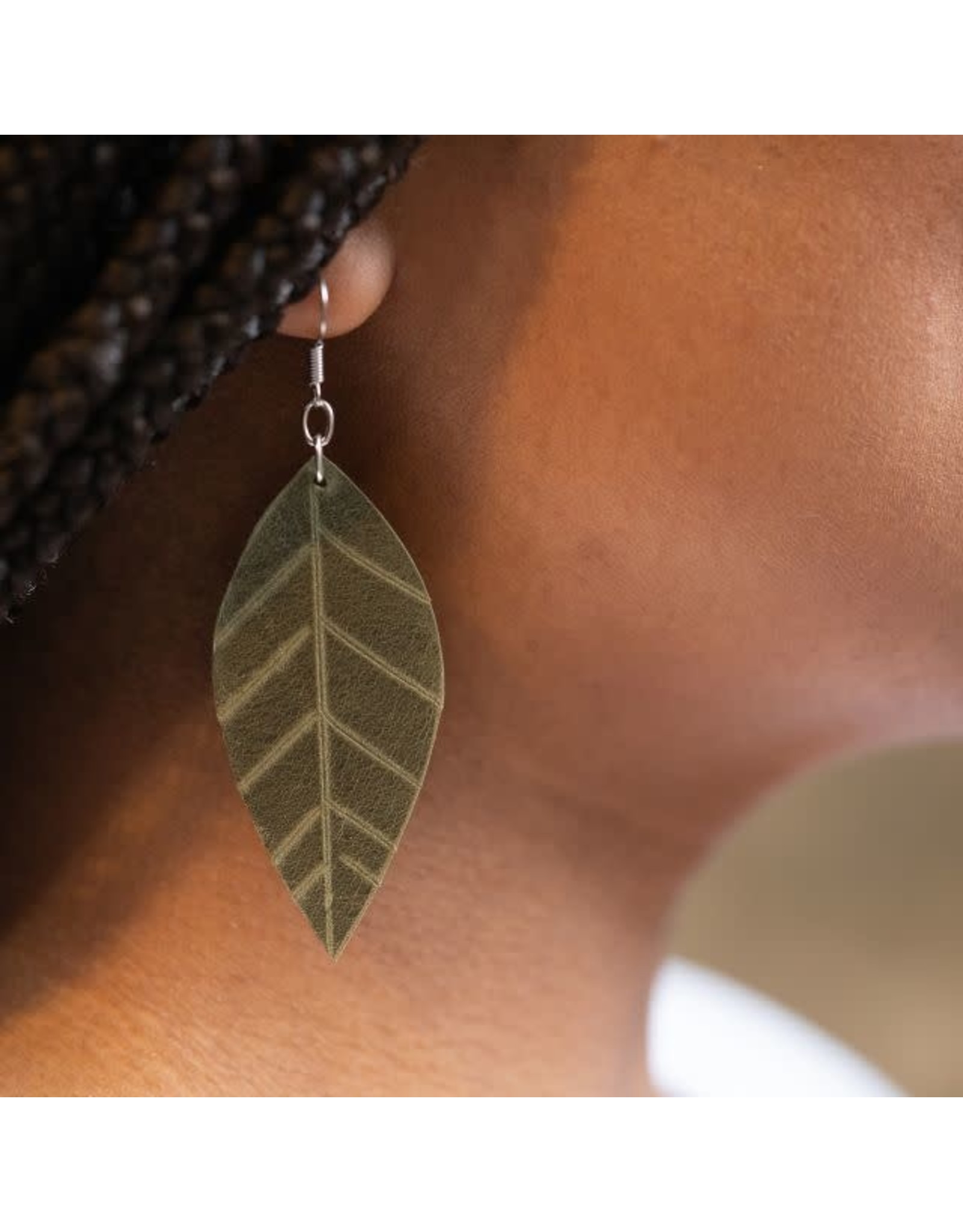 Trade roots Leather Earrings, Black, Green, Chocolate, Guatemala