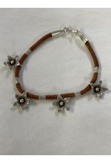 Waxed Cotton Flower Bracelet, Thailand Silver