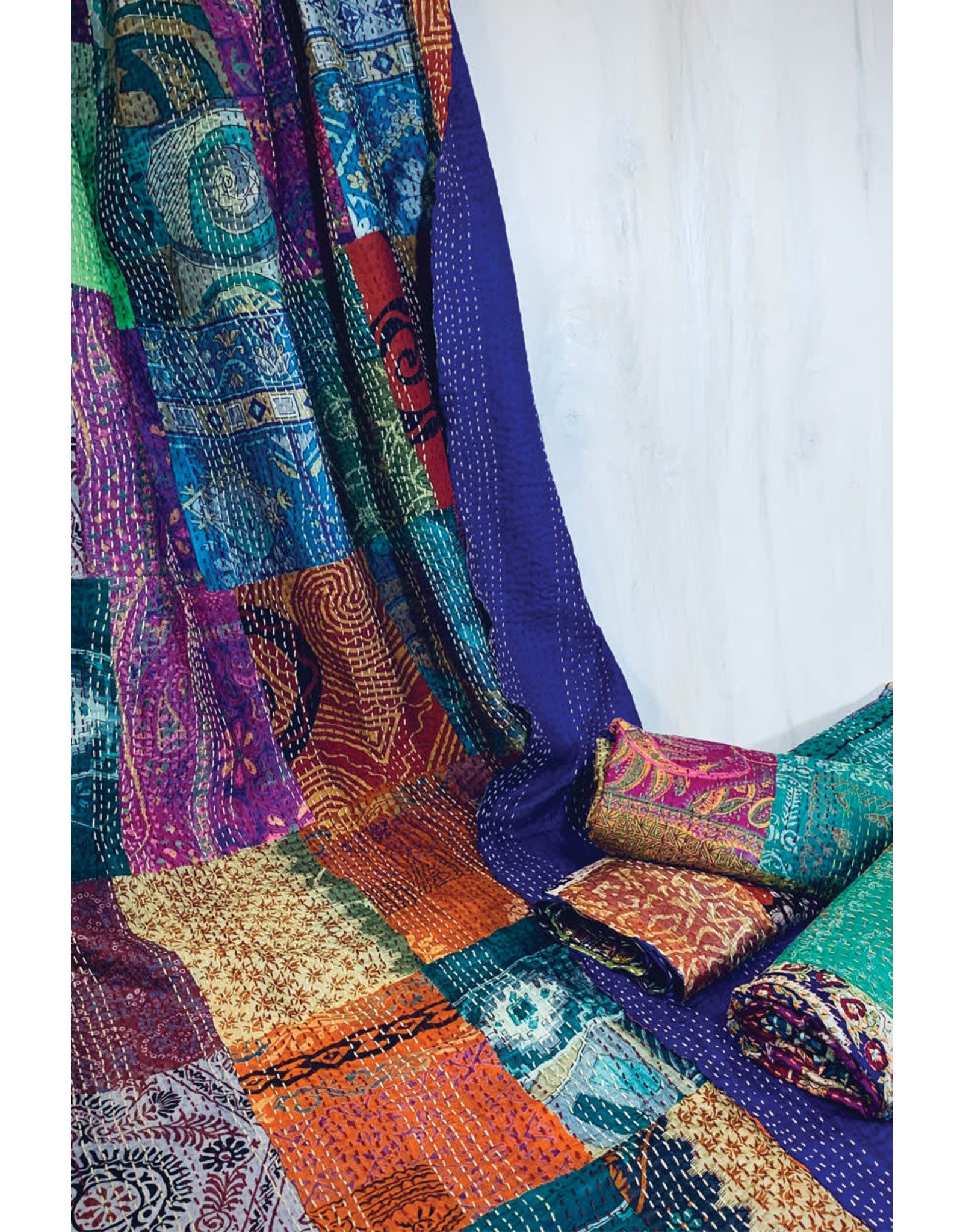 Trade roots Silk Sari Kantha Throw, India