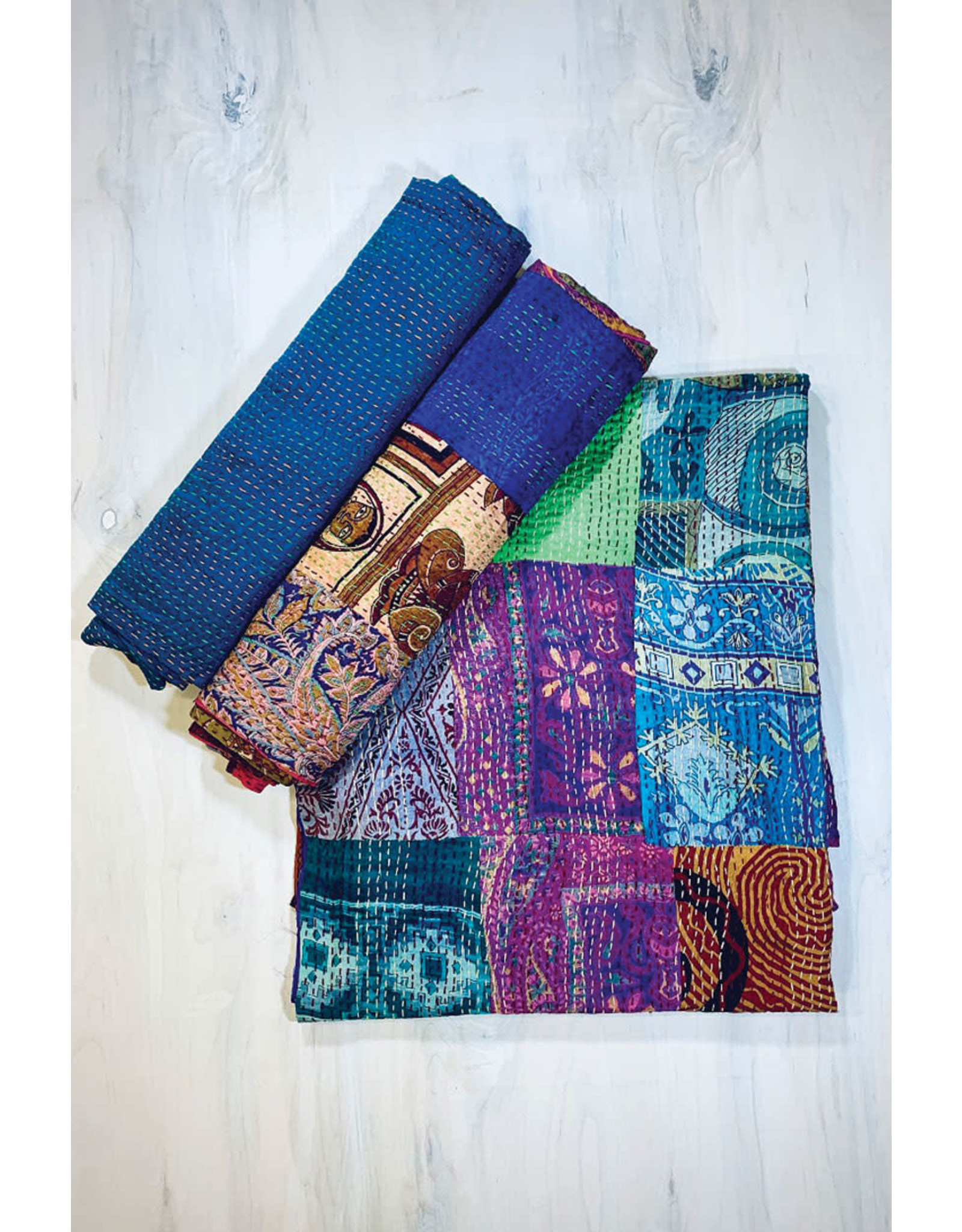 Silk Sari Kantha Throw, India Trade Roots