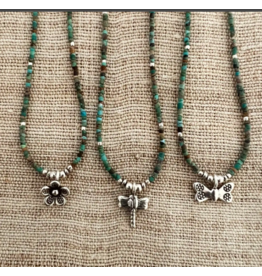 Trade roots Karen Hill Tribe Sterling, In The Garden Turquoise Necklace, Butterfly, Thailand