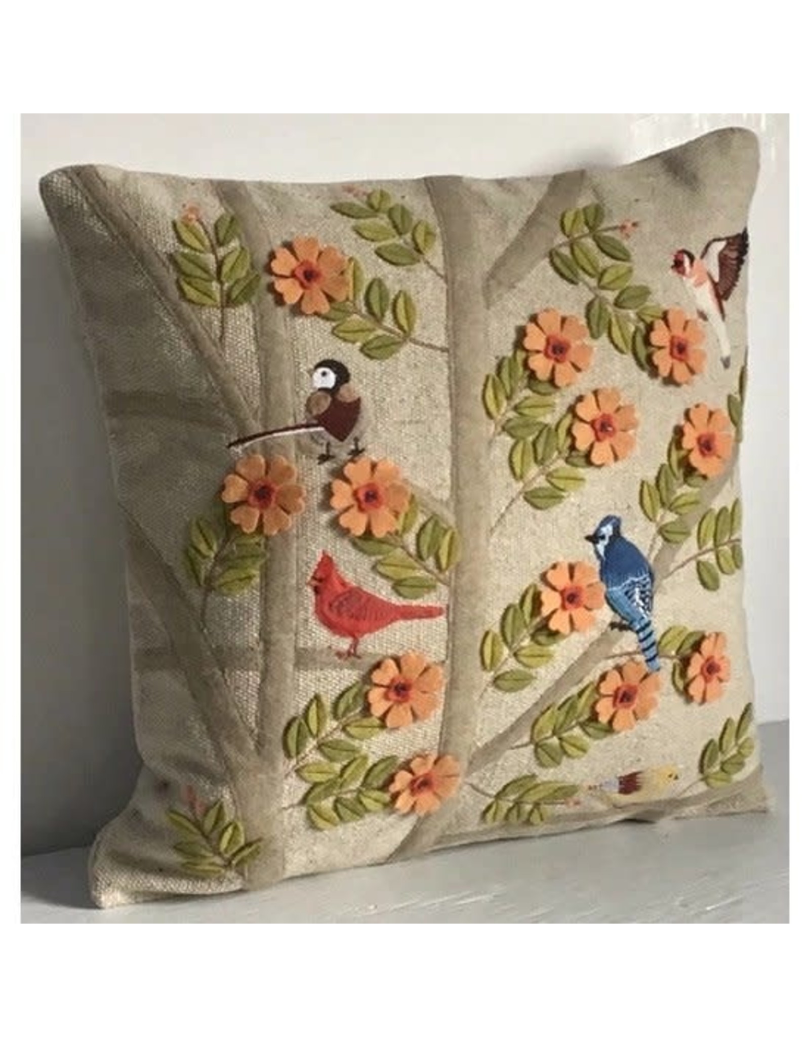 Trade roots Birds Twittering Pillow, Appliqué, 16", India