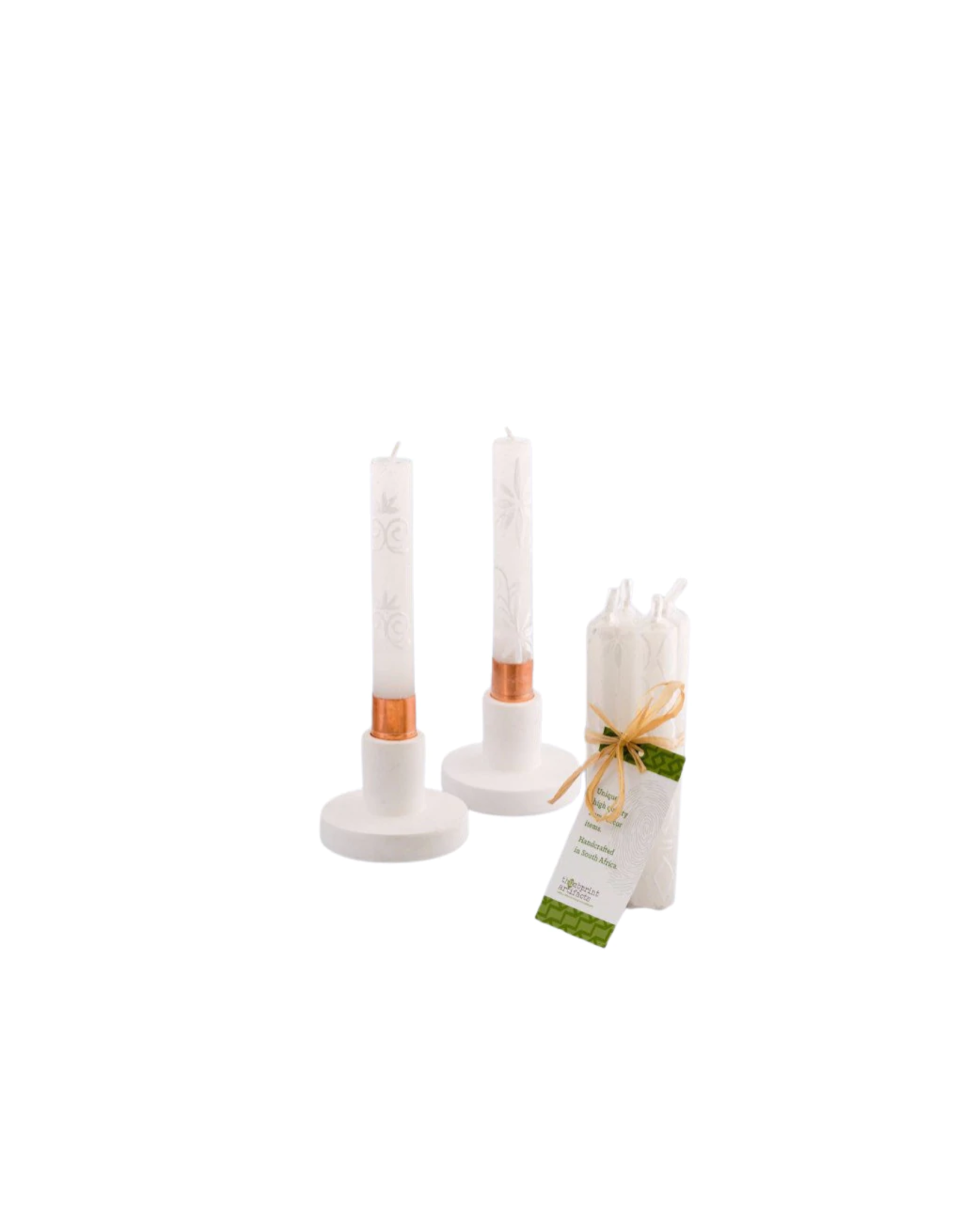 Trade roots White on White Shabbat Candles, 4" taper set of 4