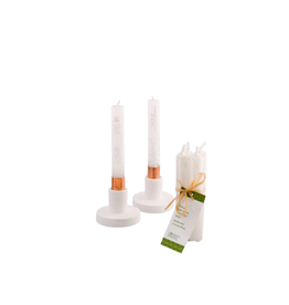 Trade roots White on White Shabbat Candles, 4" taper set of 4
