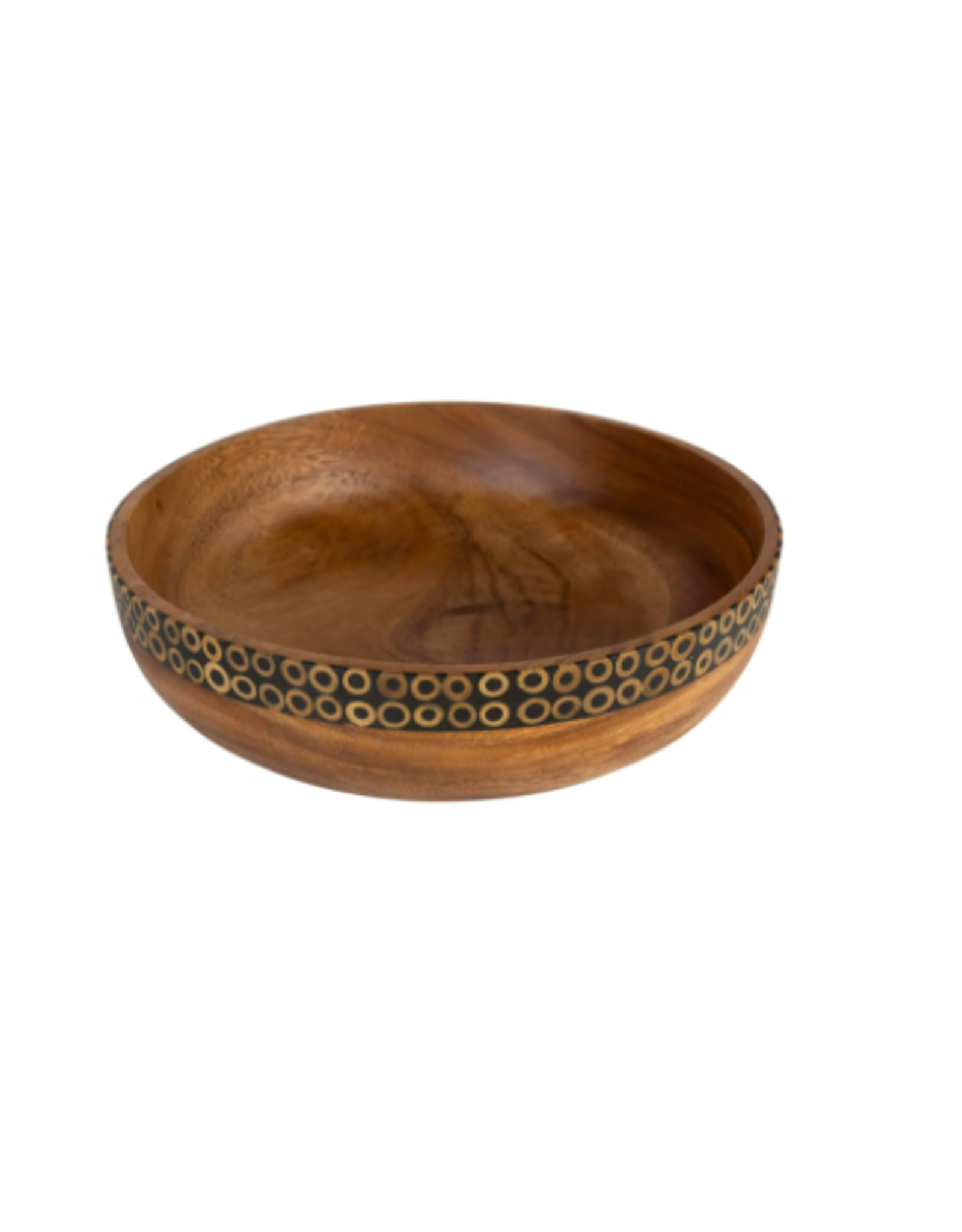 Trade roots Bamboo Inlaid Round Wood Serving Bowl, Indonesia