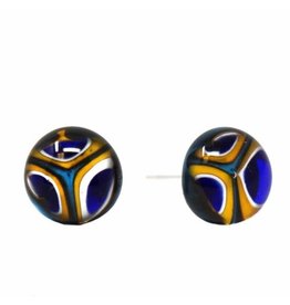 Trade roots Round Glass Stud Earrings, Blue & Yellow Kaleidoscope, Chile