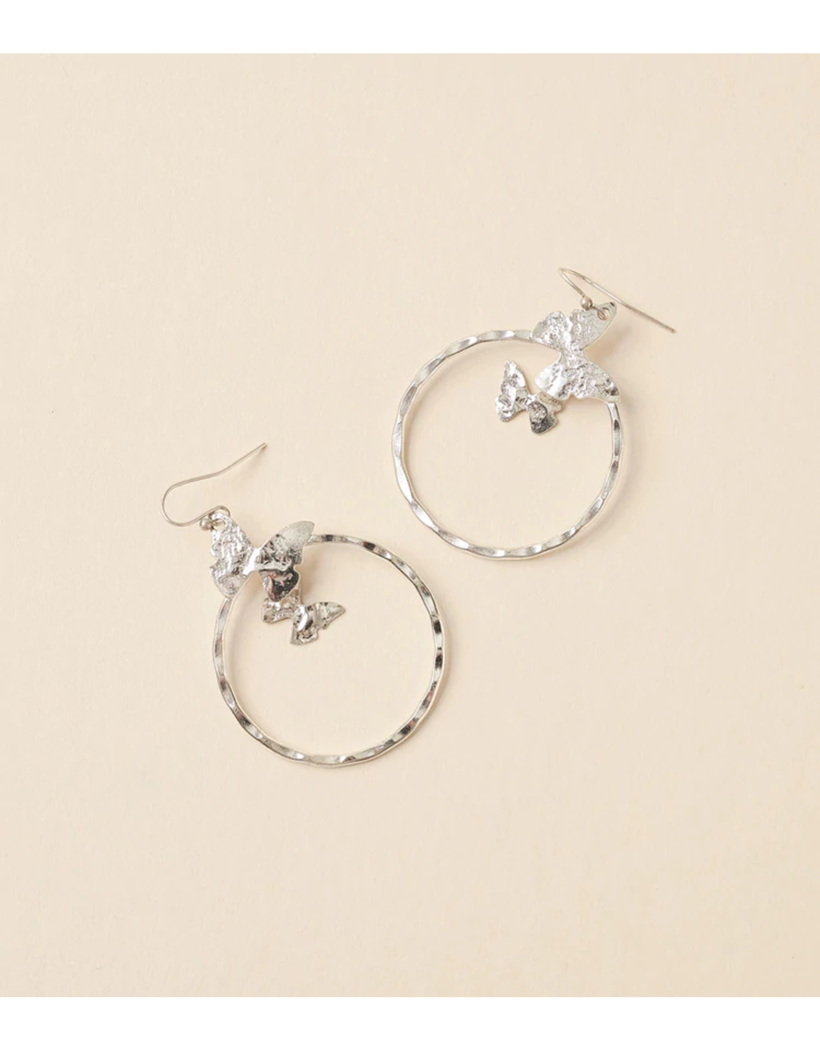 Trade roots Butterfly Silver  Finish Hoop Earrings, India