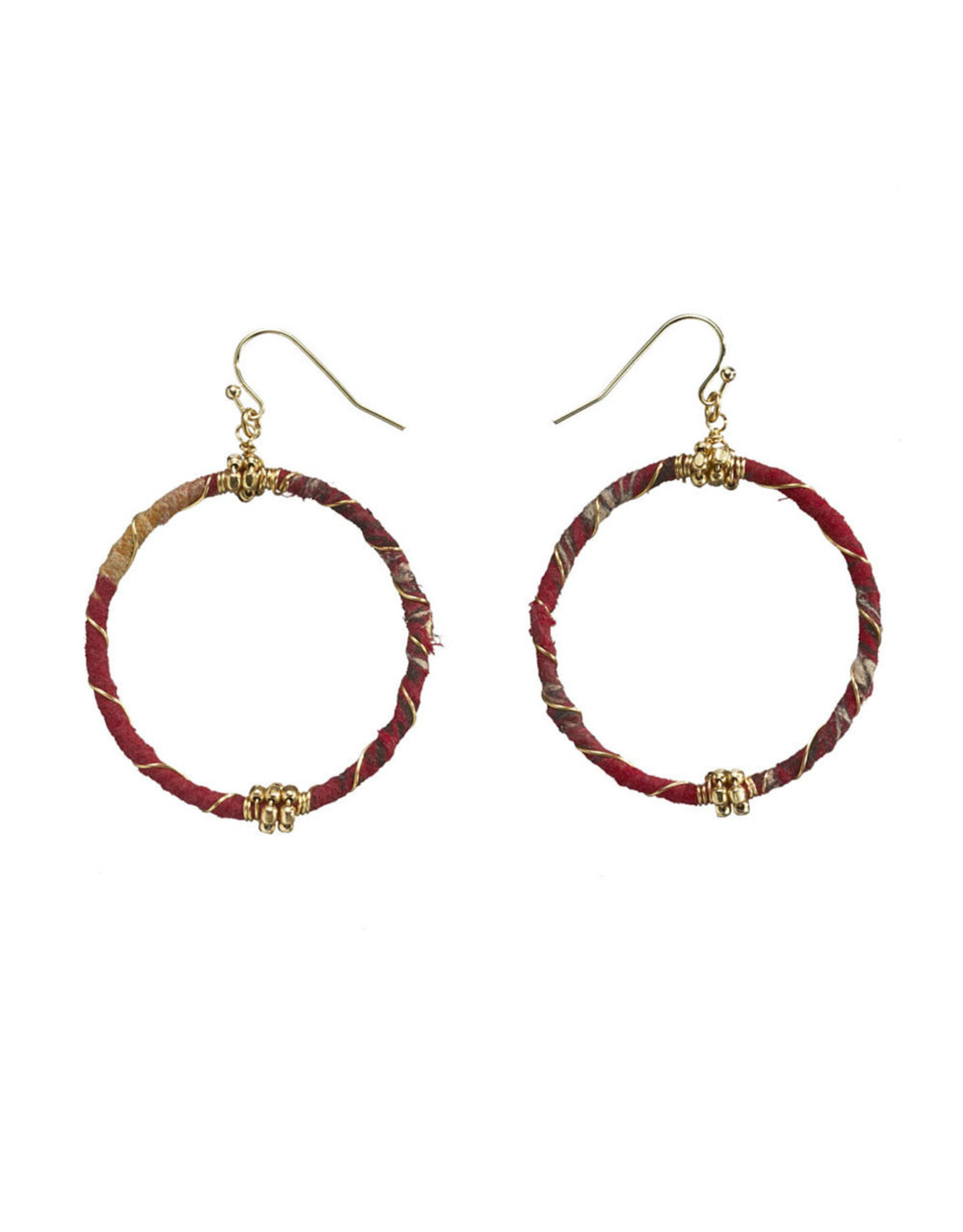 Recycled Sari Wire Wrap Earrings, India