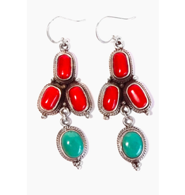 Two-Tier Four Stone Earring, Coral/Turquoise SS