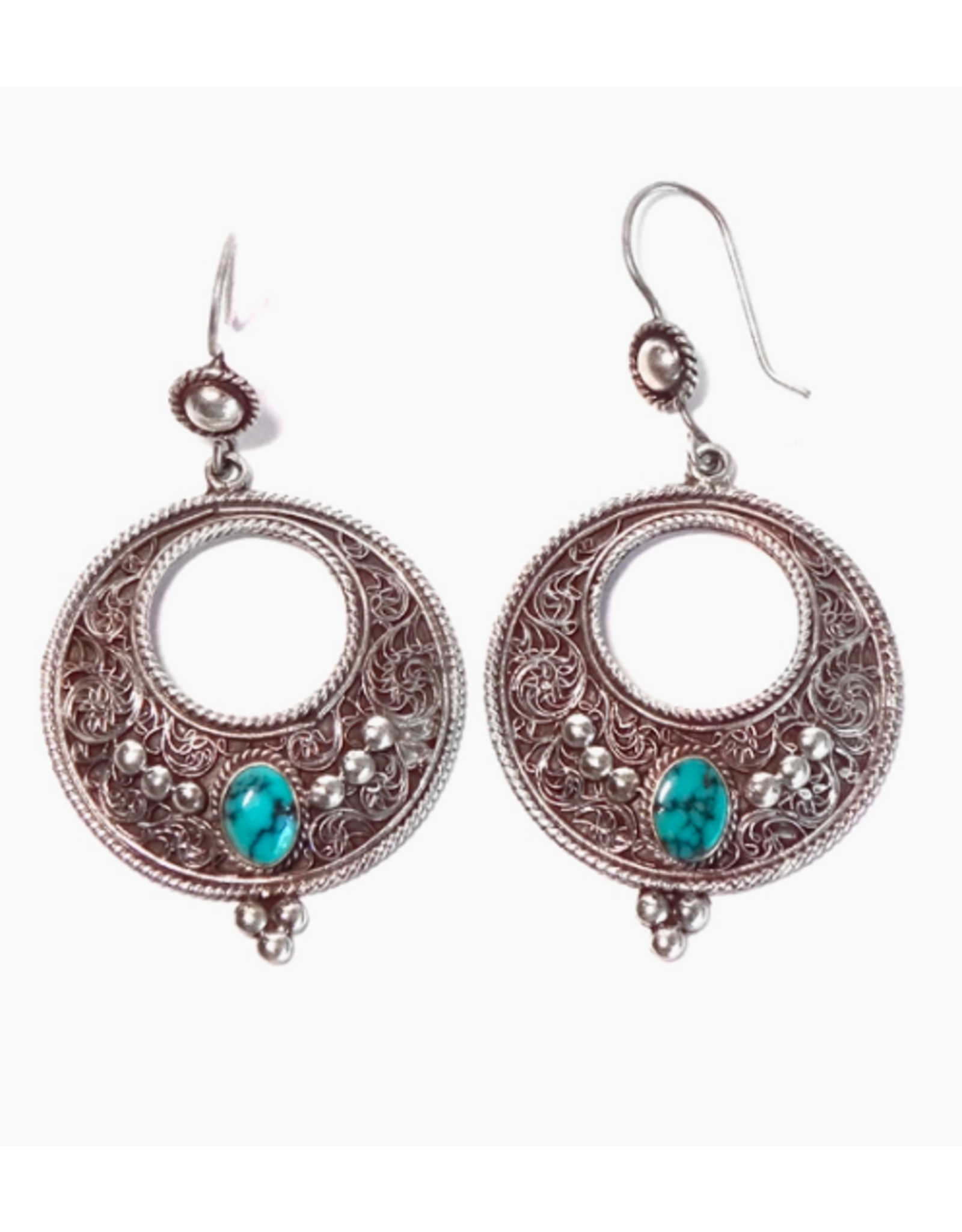 Trade roots Filigree Hoop Earring with Stone, Variety of Stones, Thailand