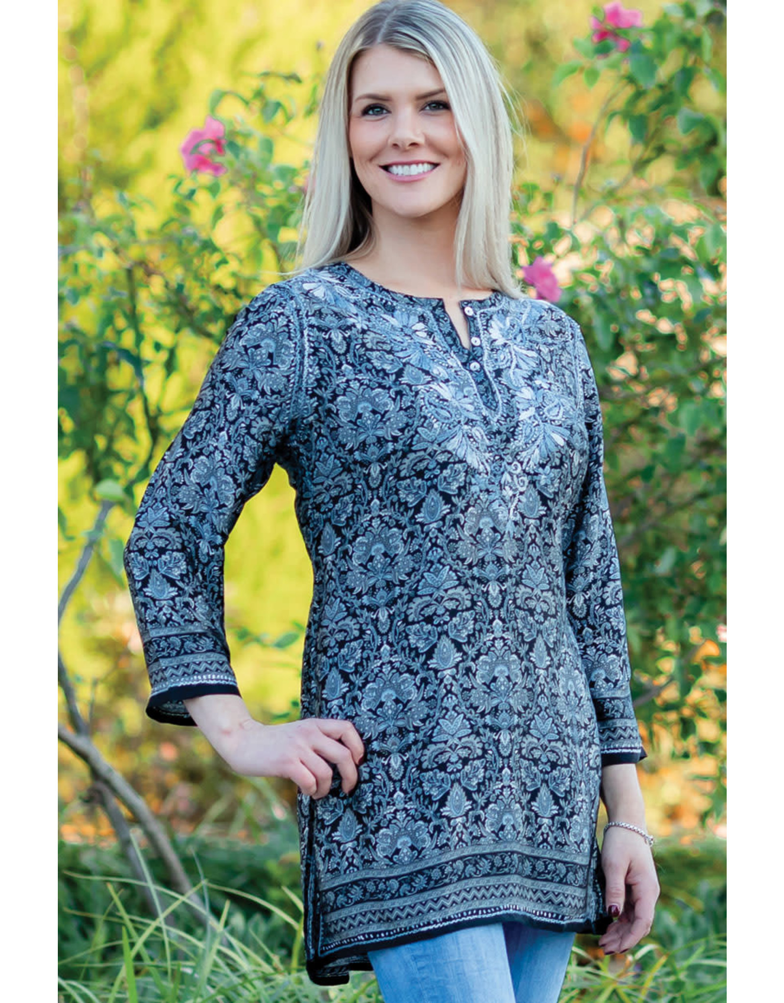 Deena Embroidered Tunic Black and Silver