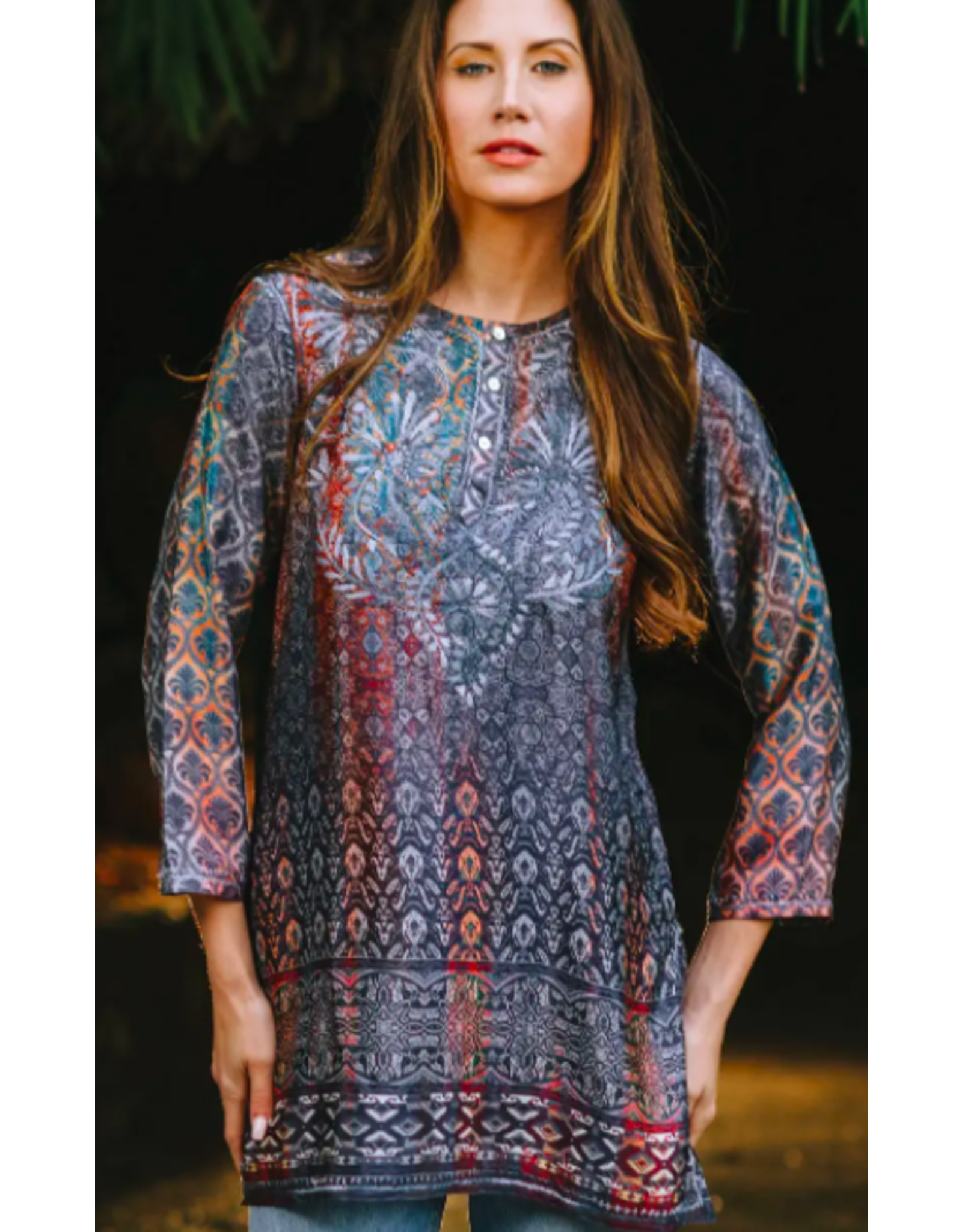 Deena Embroidered Tunic Steel Multi