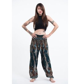 Paisley Feathers Harem Pants in Green