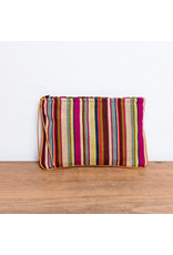Trade roots Handwoven Cosmetic With Leather Detail, Stripes, Guatemala