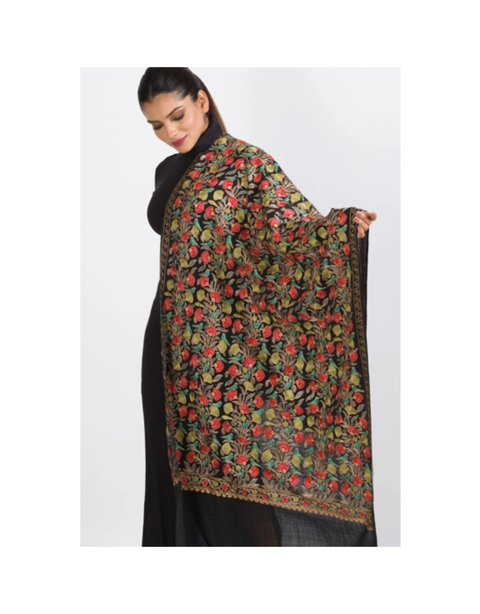 Trade roots Veena Embroidered Shawl, India