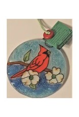 Trade roots Cardinal on Dogwood Glass Ornament, Ecuador