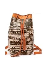 Trade roots Rattan Sling Back Pack Tribal Patten - Light Leather Large