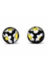 Trade roots Round Glass Stud Earrings, Black/White Flowers, Chile