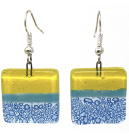 Square Glass Dangle Earrings Yellow and Blue, Chile