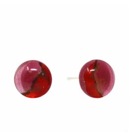 Round Glass Stud Earrings Red, Chile