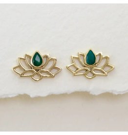 Trade roots Green Onyx (Emerald) Lotus Earrings, Nepal