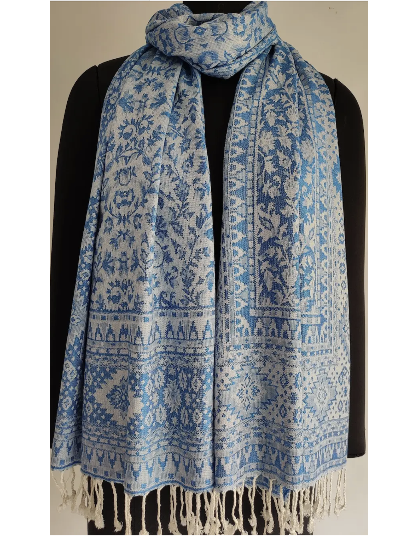Trade roots Cornflower Blue Floral Scarf, India
