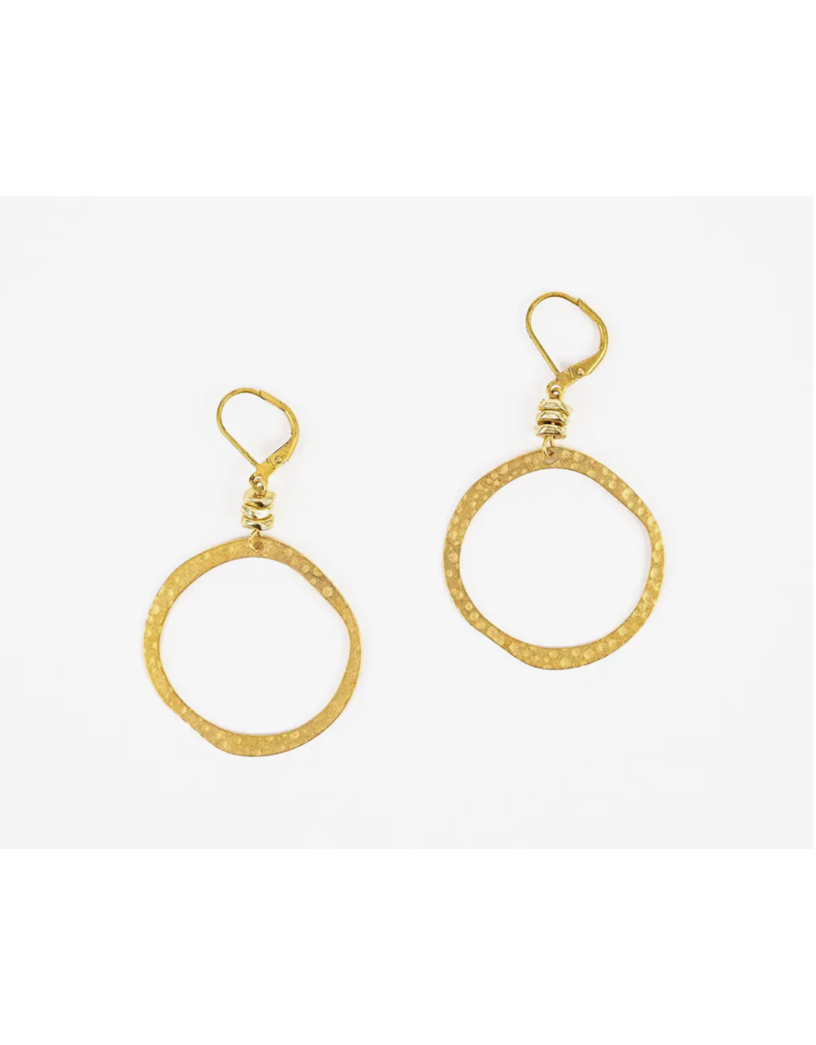 Trade roots Hammered Brass Circle Earrings, Guatemala