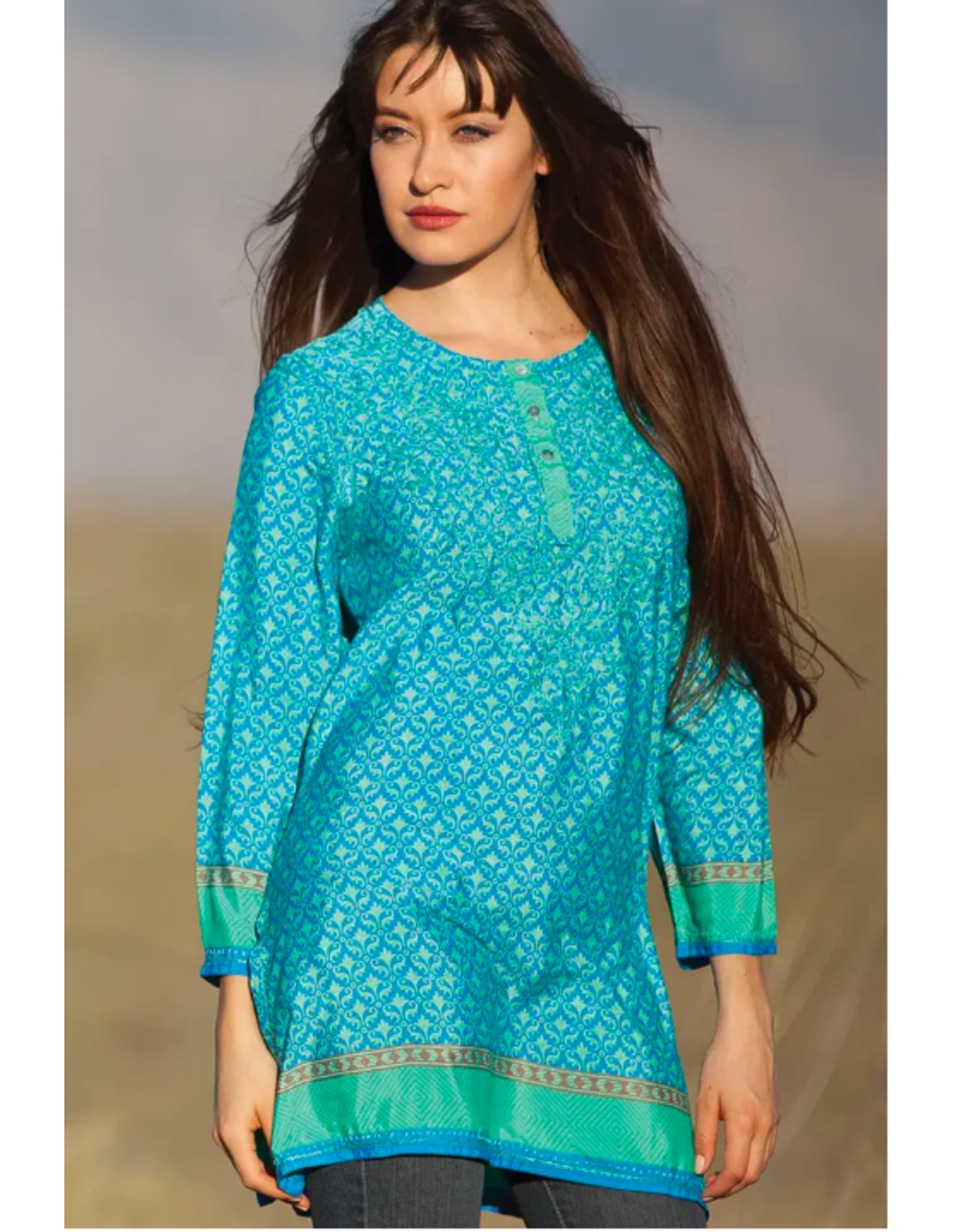 feb19 Deena Embroidered Tunic, Turquoise