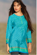 feb19 Deena Embroidered Tunic, Turquoise