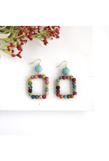 Trade roots Kantha Dangling Square Earrings, India