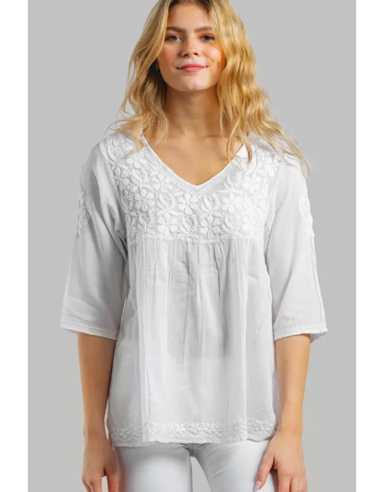 Trade roots Ramani Cotton White  Embroidered Tunic
