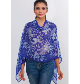 Trade roots Sahila Cupro Scarves- Indigo Fish, India