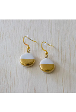 Trade roots White and Gold Dangle Hook Earrings-Small Circle, Kenya