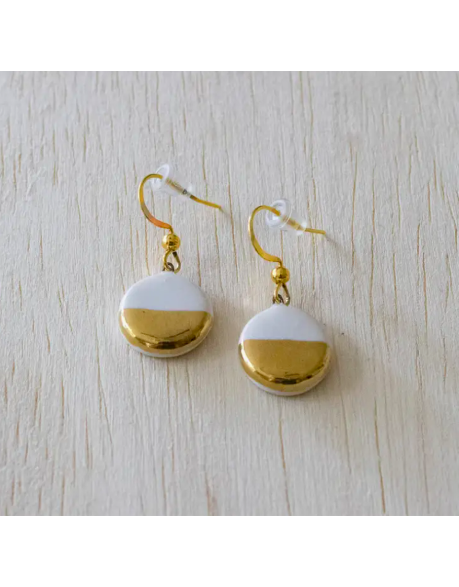 Trade roots White and Gold Dangle Hook Earrings-Small Circle, Kenya