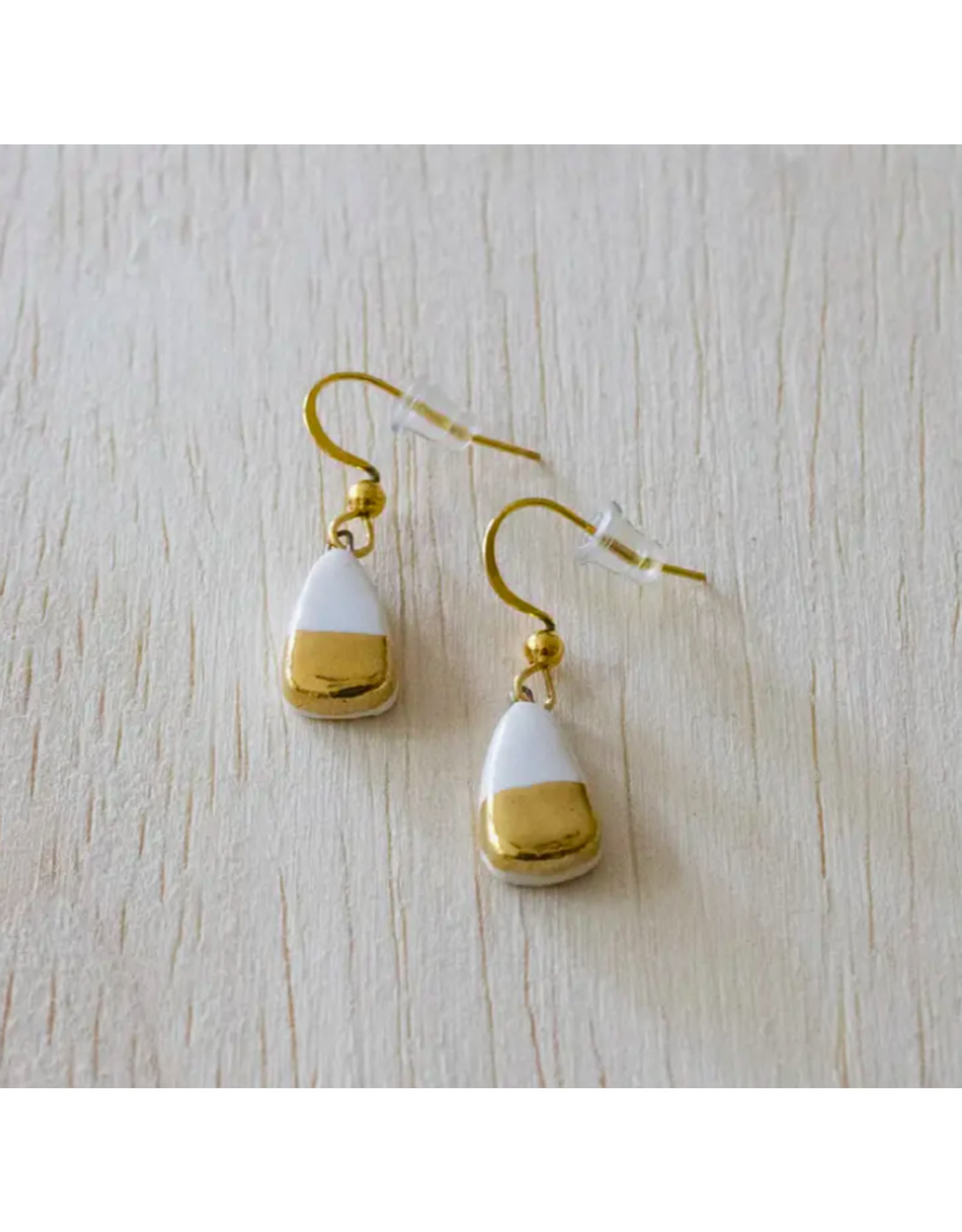 Trade roots White and Gold Dangle Hook Earrings-Triange, Chile
