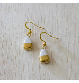 Trade roots White and Gold Dangle Hook Earrings-Triange, Chile