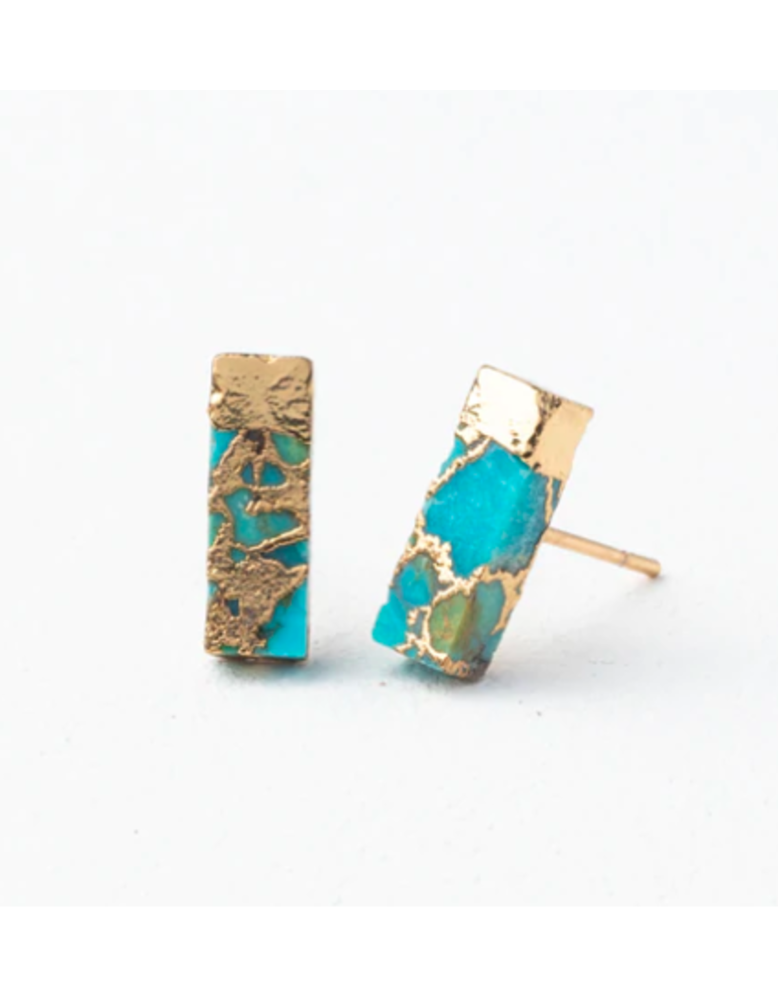 Trade roots Brayden, Gold plated brass with turquoise rectangular earrings, asia