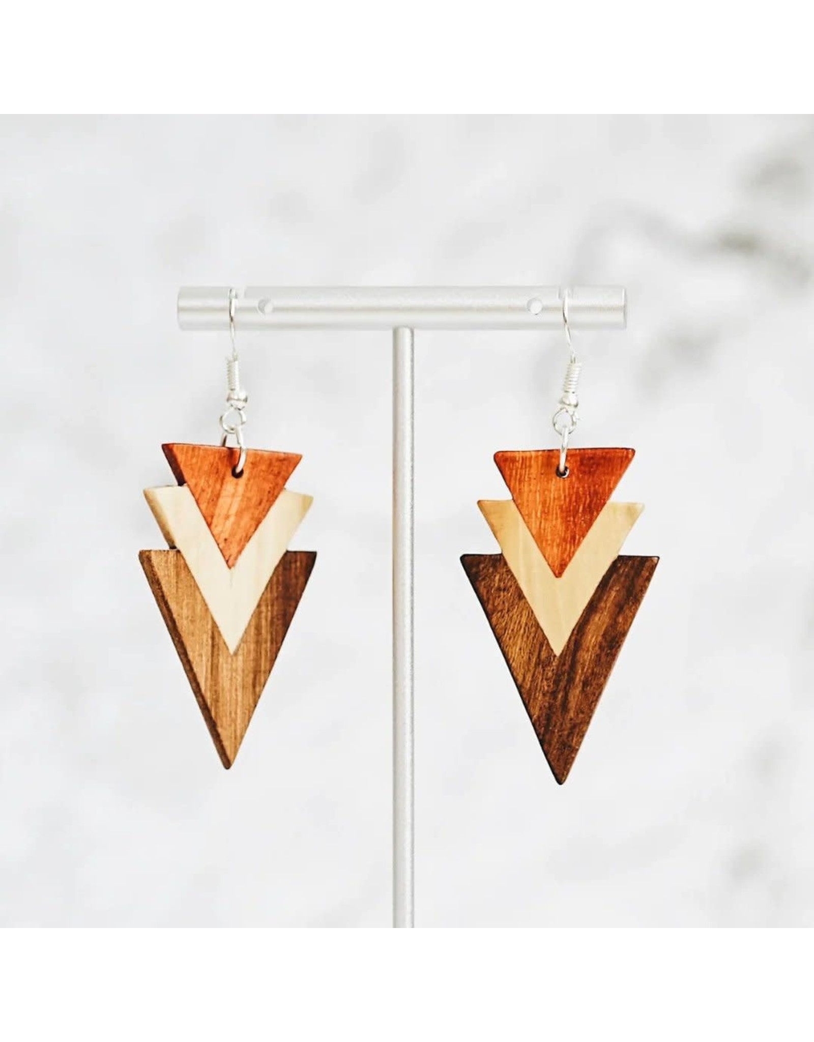 Trade roots Tri-Tone Arrowhead Wood Earrings, Guatemala