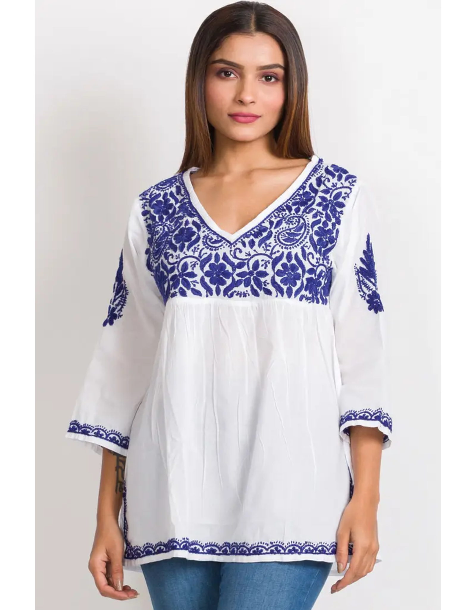 Trade roots Ramani Embroidered Top, Navy/Blue