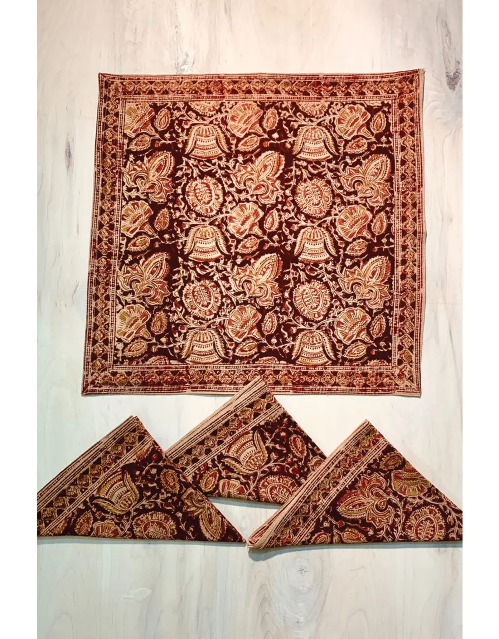 Trade roots Kalamkari Napkin Set of 4, Terracotta, India