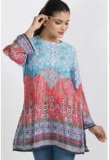 Trade roots Deena Embroidered Tunic, Aqua & Melon