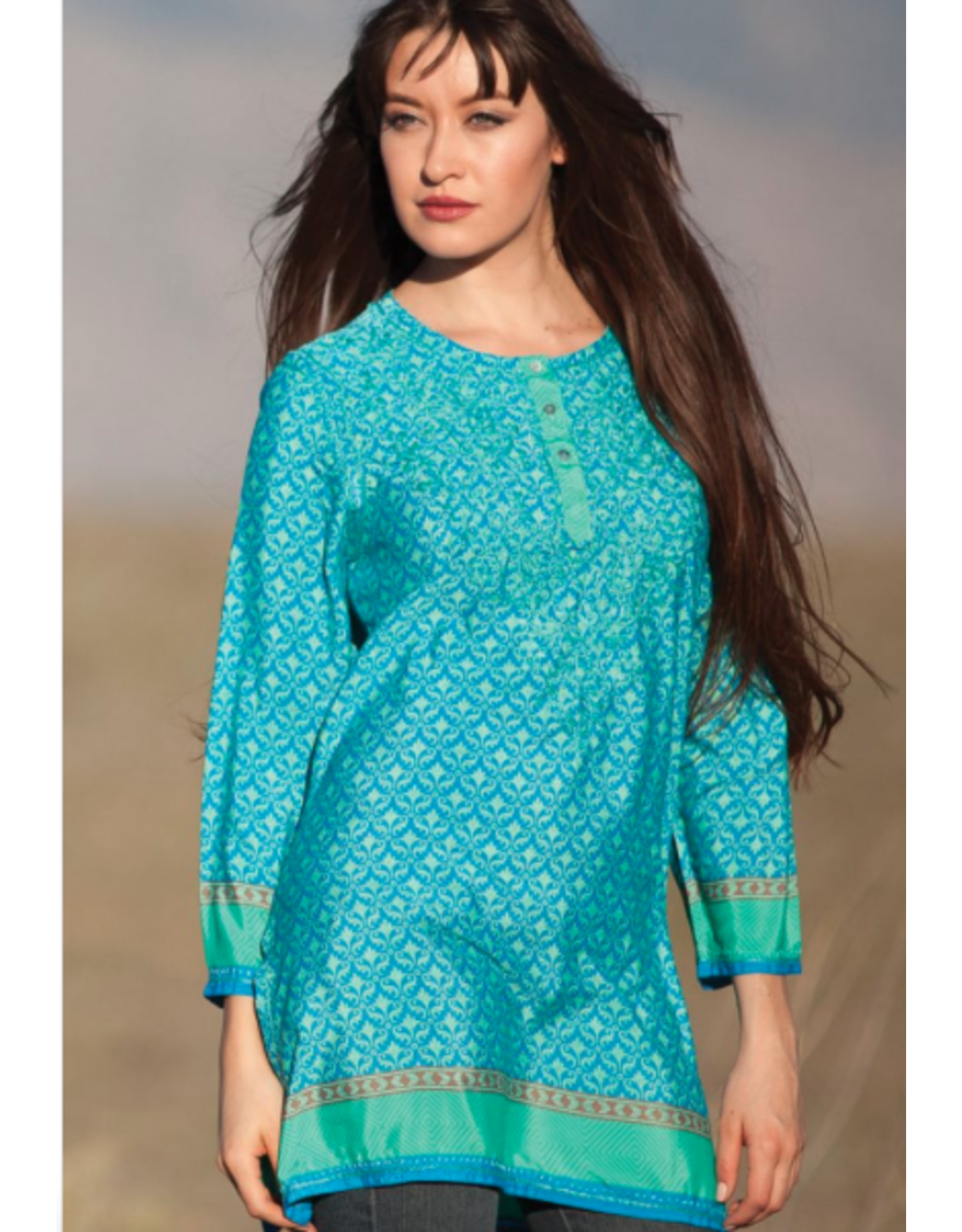 feb19 Deena Embroidered Tunic, Turquoise