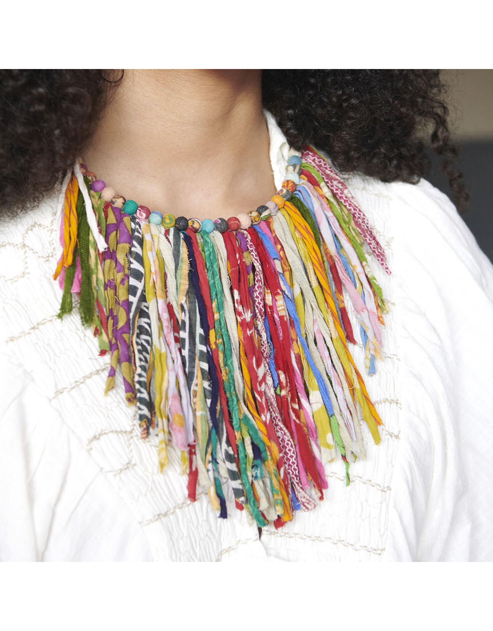Trade roots Kantha Fringe Collar Necklace, India