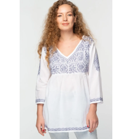 Ramani Cotton White and Lavender Embroidered Tunic