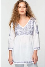 Trade roots Ramani Cotton White and Lavender Embroidered Tunic