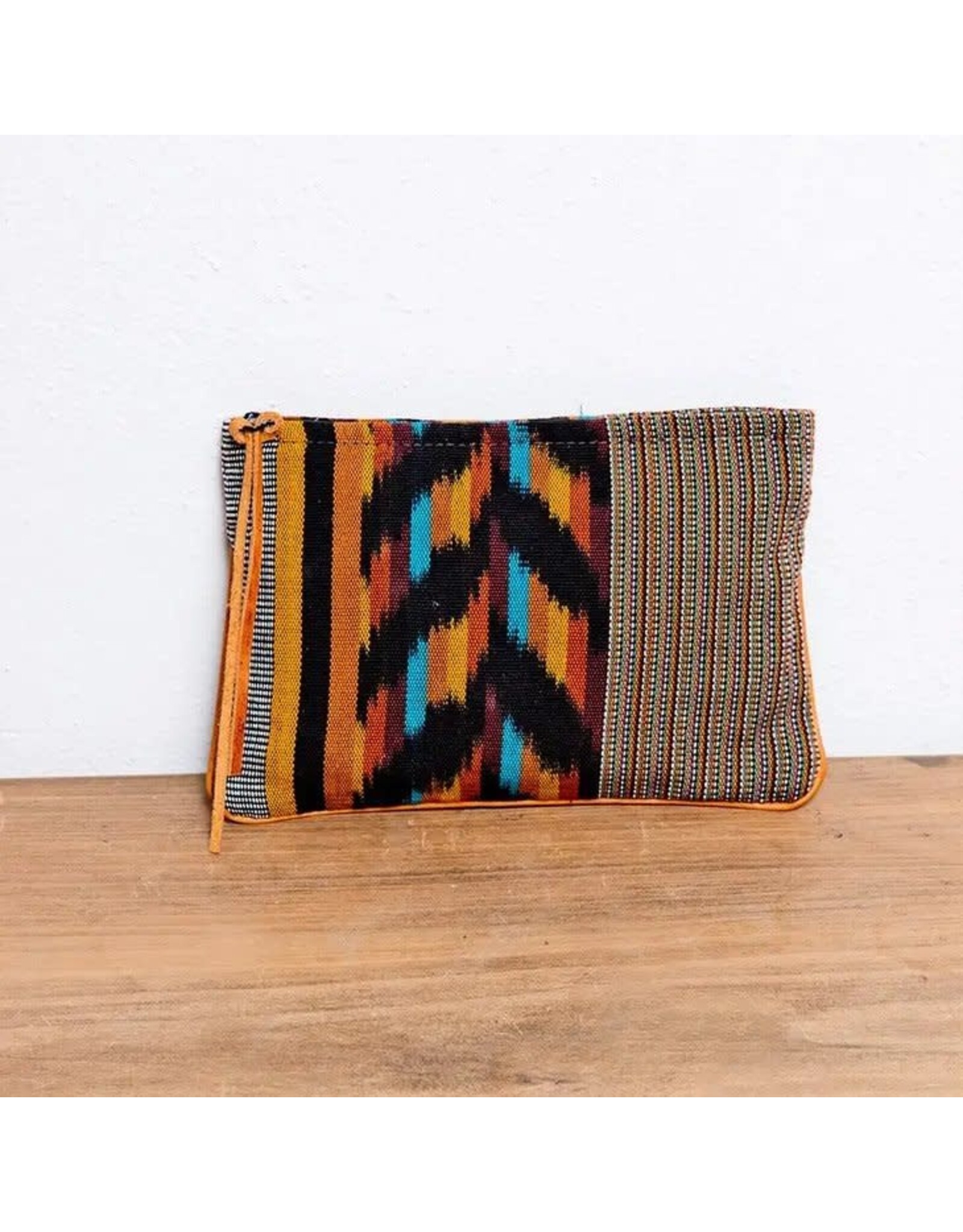 Trade roots Handwoven Cosmetic w/ Leather Detail, Amber